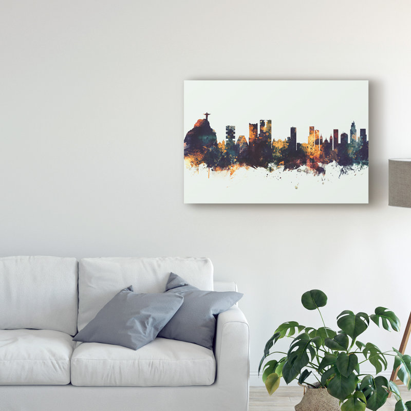 « rio de janeiro horizon brésil iv », reproduction d’art sur toile tendue en bleu ciel, H 30 po x l 47 po x P 2 po
