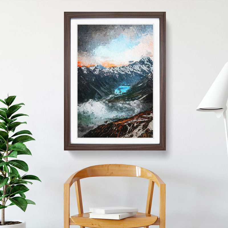 Mount Cook New Zealand in Abstract - Picture Frame Painting Print, Walnut Framed, 36cm H x 27cm W x 2cm D