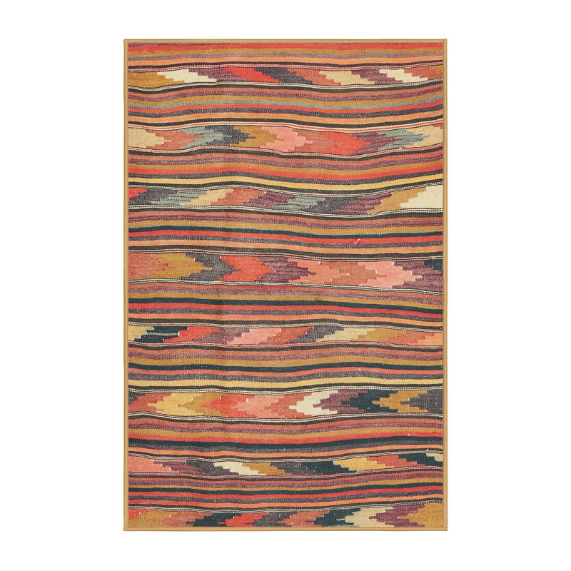 Tapis contemporain rouge / beige / orange, Rectangle 3 pi x 5 pi