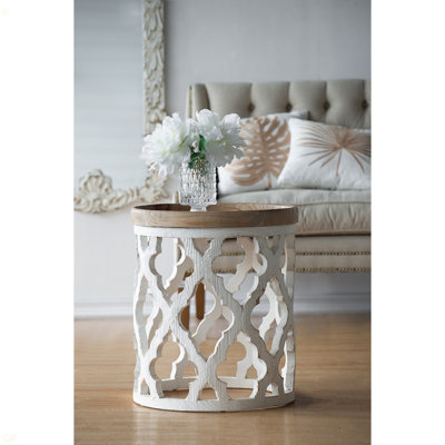 Grande table d'appoint 23 po blanche vieillie