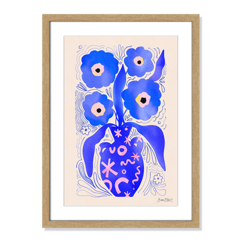«Blue Flowers Matisse» par Bloom, L 17 po x H 23 po, Imprimé mat, Naturel