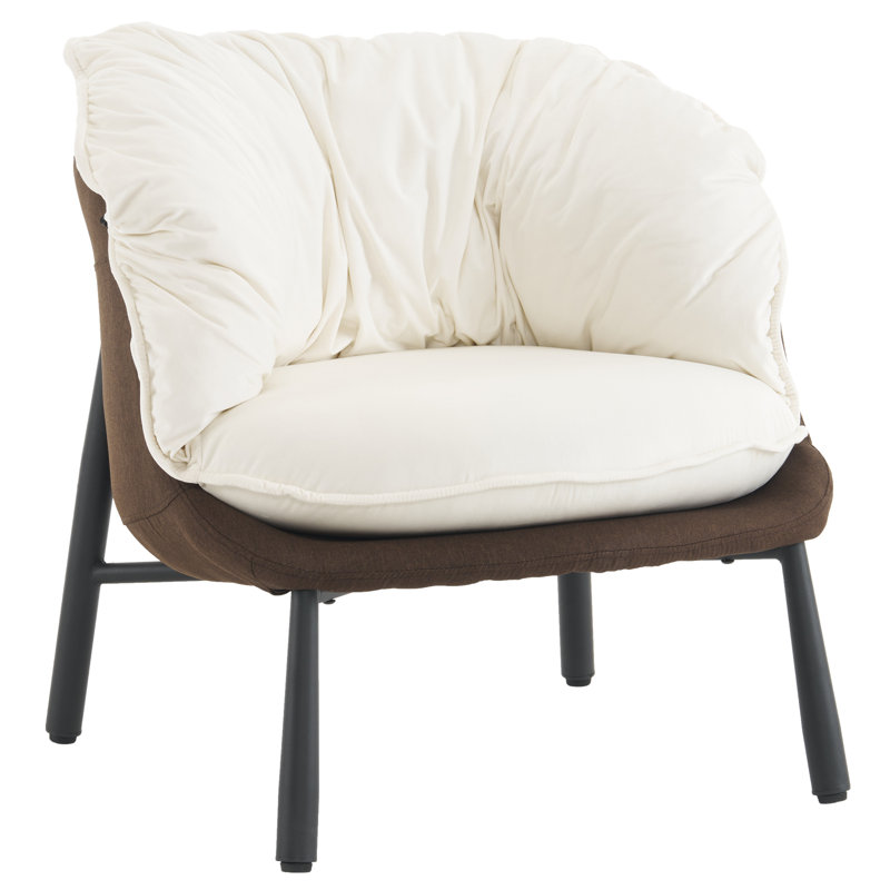 27.4" W Velvet Cotton Linen Removable Lounge Chair Accent Chair, White Velvet/Linen/Cotton