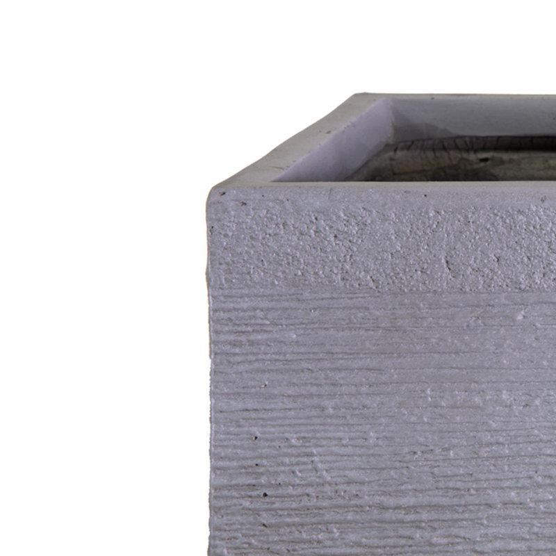 HORTICO Ribbed Light Concrete Square Planter, Stone Grey, 28cm H x 30cm W x 30cm D