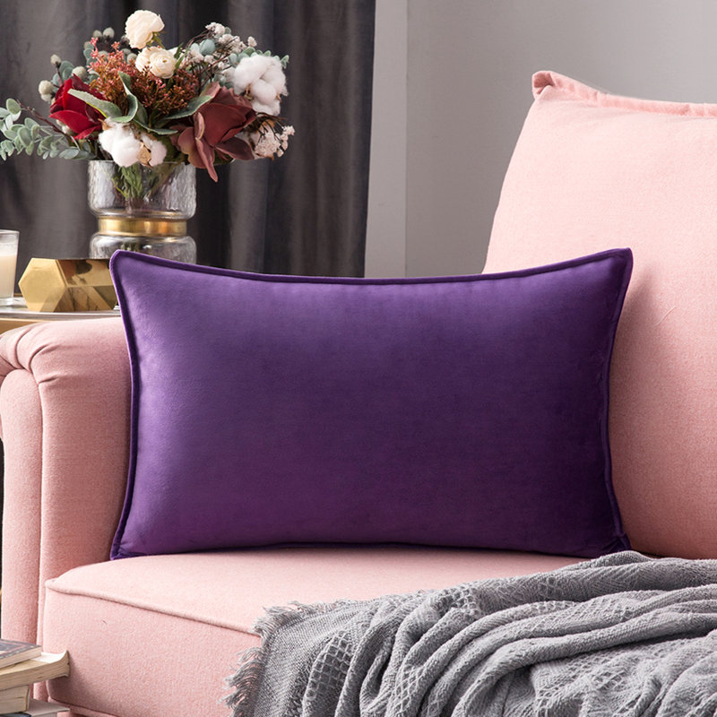  Housse et insert de coussin carré en velours, Mauve clair, polyester, H 14 po x l 20 po x P 1 po