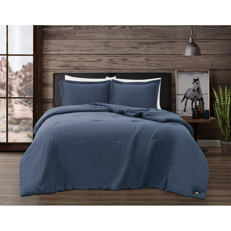 Ensemble d'édredon en coton délavé 3 pièces Frye Vintage, Édredon grand et 2 taies décoratives, Bleu
