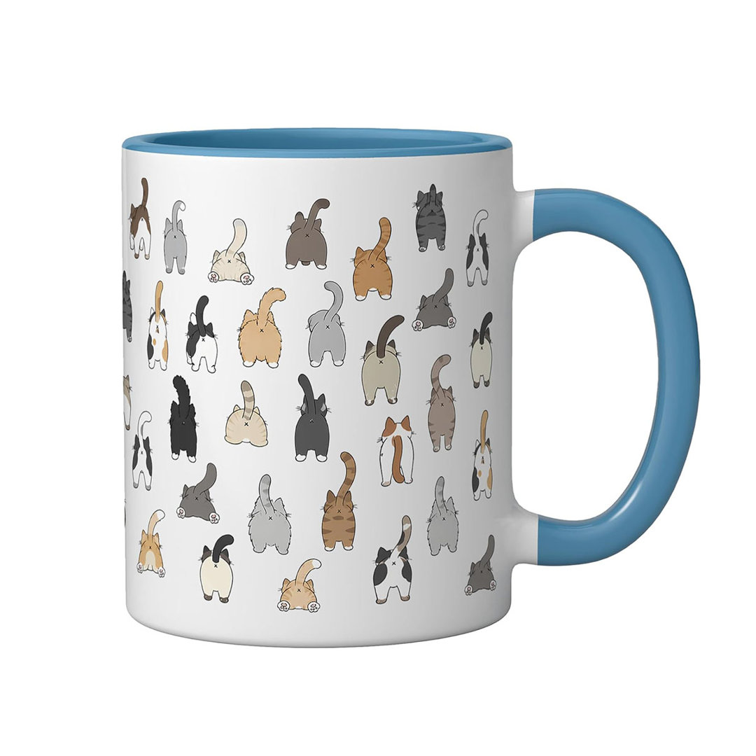 Funny Cat Butt Pattern Ceramic Mug, Blue/White