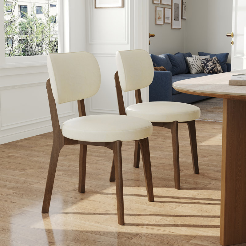 Chaises de salle à manger modernes entièrement assemblées, chaises de cuisine en cuir PU beige avec pieds en bois massif
