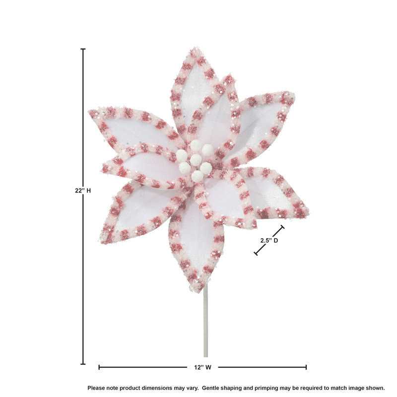 22" Candy With Snow Glitter Poinsettia Stem