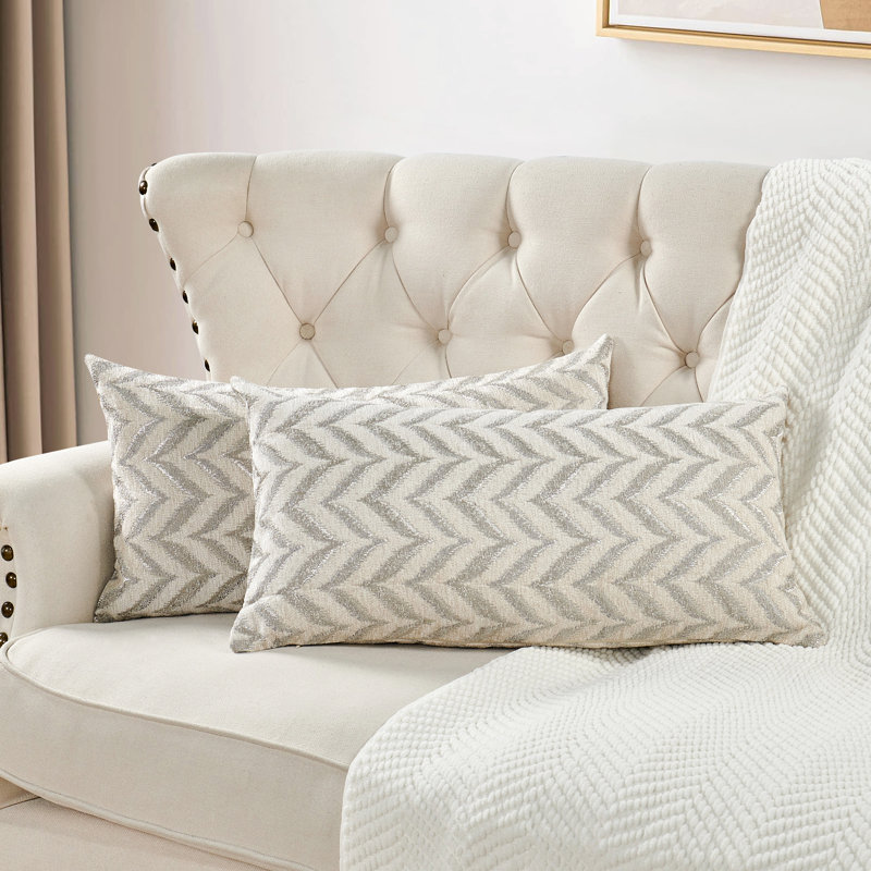 Chevron Rectangular Lumbar Cushion Cover, Silver