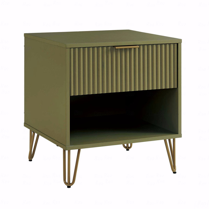 Dumbo 20" W Modern 1-Drawer Fluted Nightstand in Olive Green, Olive Green