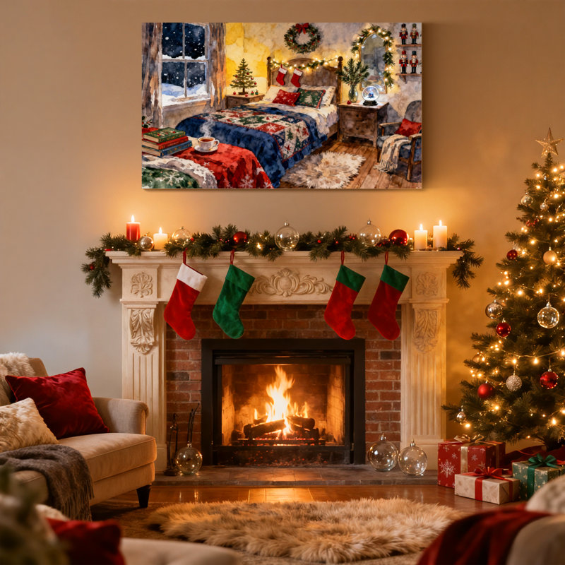 «Christmas Christmas Room Cozy Winter Scene», ensemble de 3 impressions sur toile, H 16 po x l 24 po