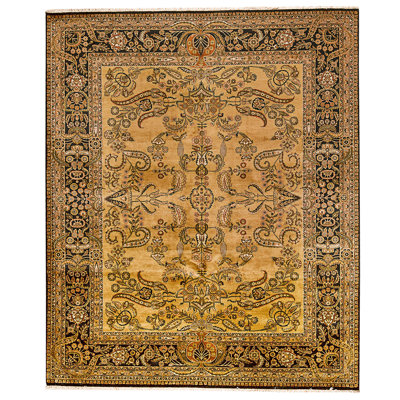 Tapis doré et noir de haute qualité noué à la main
