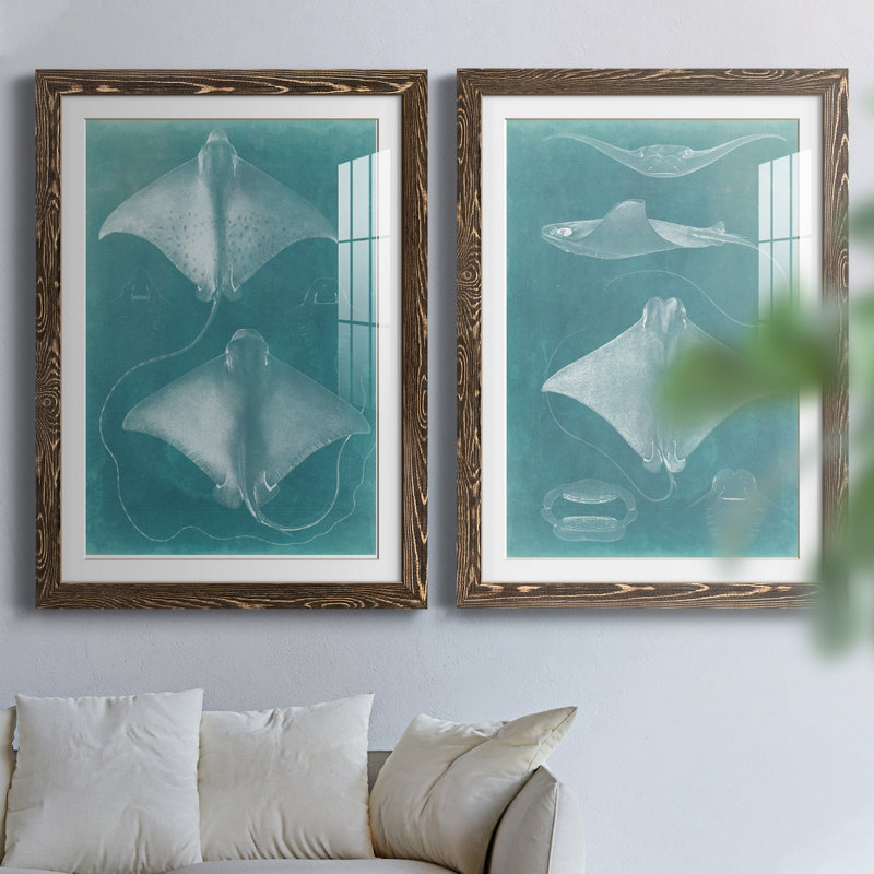 Morning Swim I - ensemble de 2 peintures encadrées, H 31,5 po x l 47 po x P 1,5 po, Papier, cadre noyer