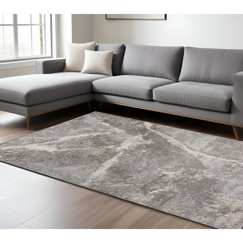 Tapis abstrait gris et ivoire 8 pi x 11 pi