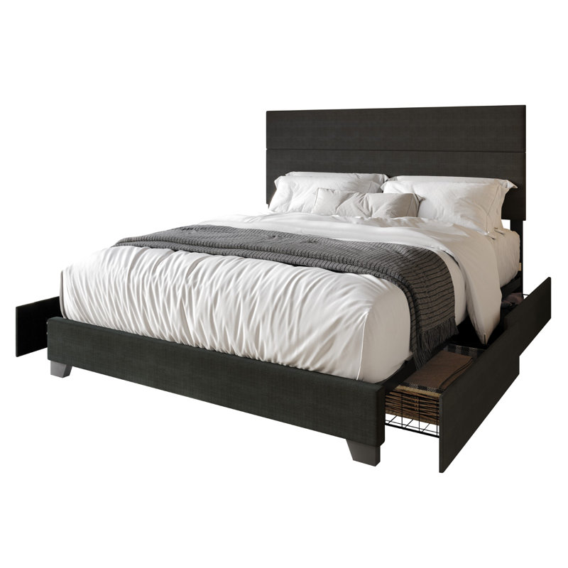 Upholstered Storage Platform Bed, Charcoal Gray, Queen