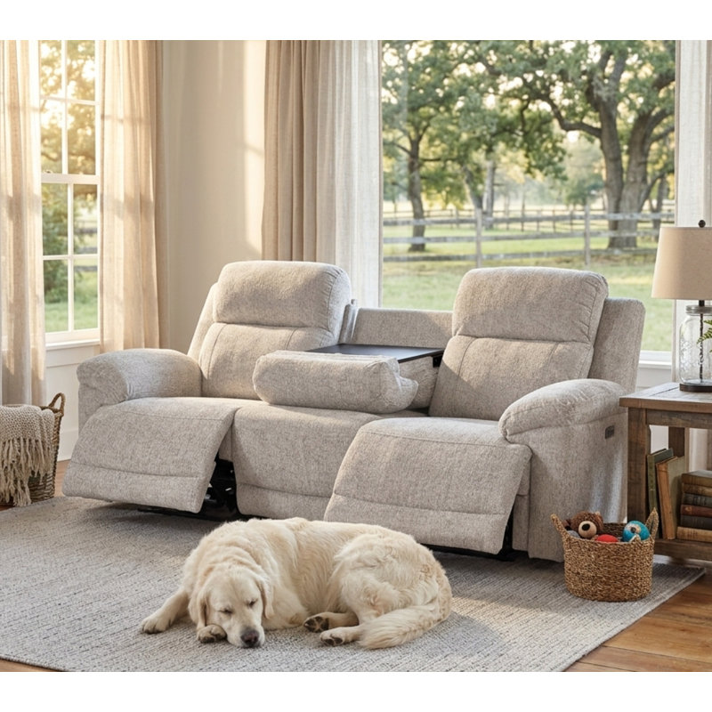 Canapé inclinable électrique avec plateau Callendale, type C, ports USB, porte-gobelets, Gris clair