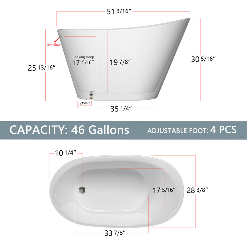 Bathtubs 51'' x 28'' Soaking Acrylic Bathtub