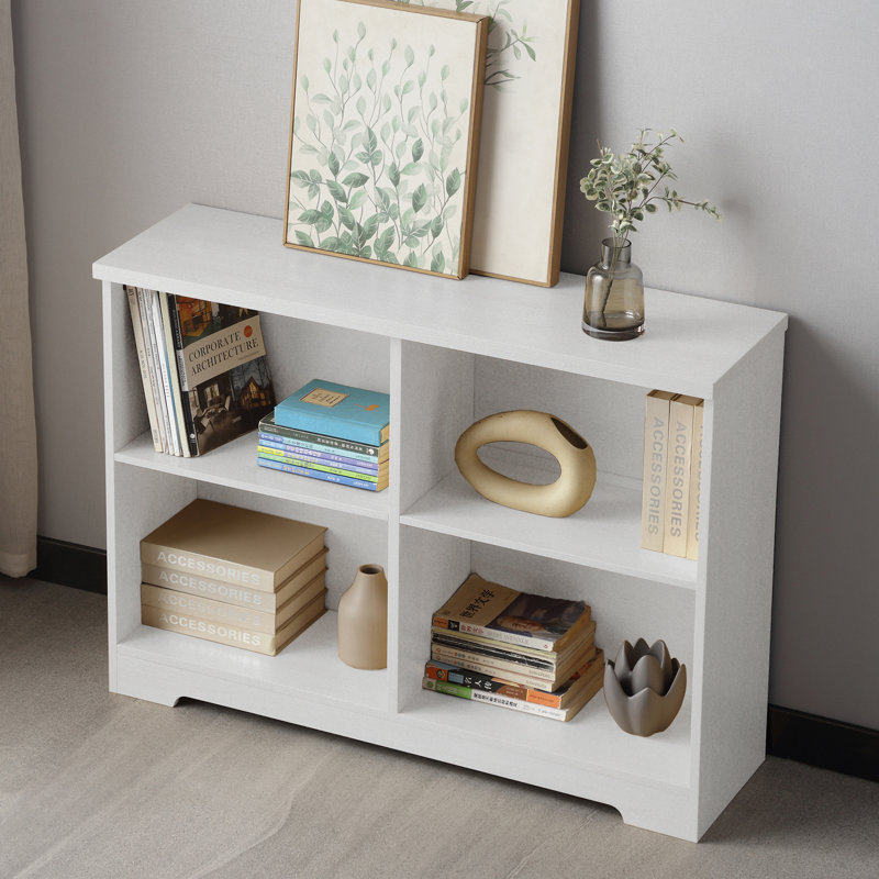 4 Cube Storage Bookcase, 2 Tier Cube Bookshelf Fits Cubby Bins For Organization, Dorm Teen Room Decor & Home Office,, White