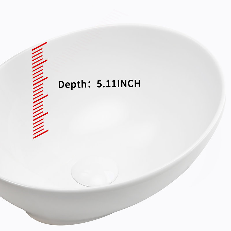 Évier de salle de bain de comptoir ovale en céramique blanc 16 po x 13 po x 5,5 po