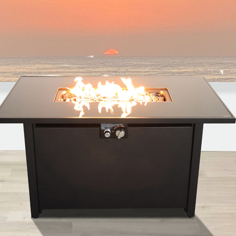 Steel Outdoor Fire Pit Table, 25'' H X 42'' W, 50000 , Black, Heat & Rust , Garden Blend In Modern