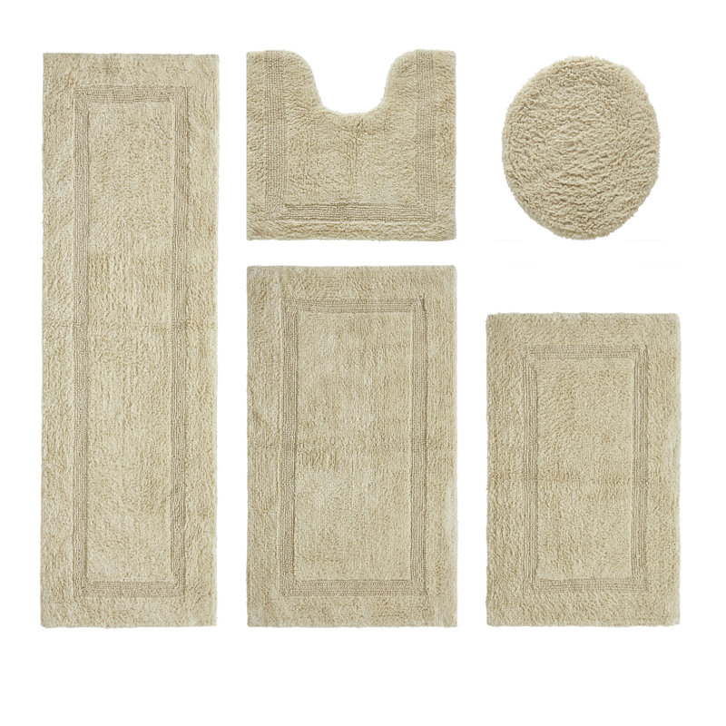 Lux Premium 2370 GSM 100% Cotton 5 Piece Bath Rug Sets, Machine Washable, Super Absorbent & Tufted Weave Reversible Bath Mat for Bathroom, Shower, and Tub, Oeko-Tex Certified Bathroom Rugs, Sand