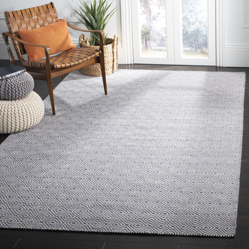 Tapis en laine / coton à tissage plat Bursaite gris foncé, Rectangle 8 pi x 10 pi