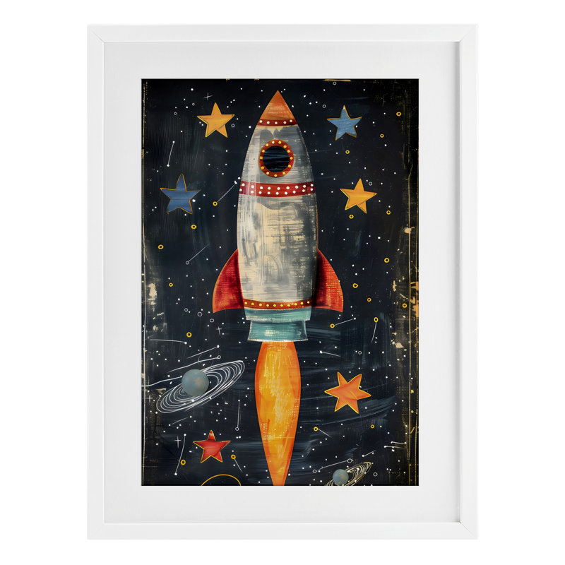 «Blast Off Rocketship», reproduction encadrée sous verre, design by Creative Studio, H 20 po x l 14 po, Cadre blanc côtier