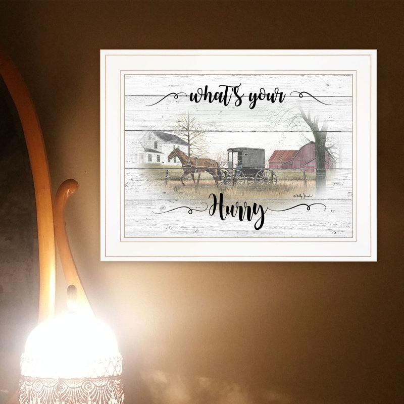 «What Your Hurry», art mural encadré pour le salon et la maison par Billy Jacobs, Cadre blanc