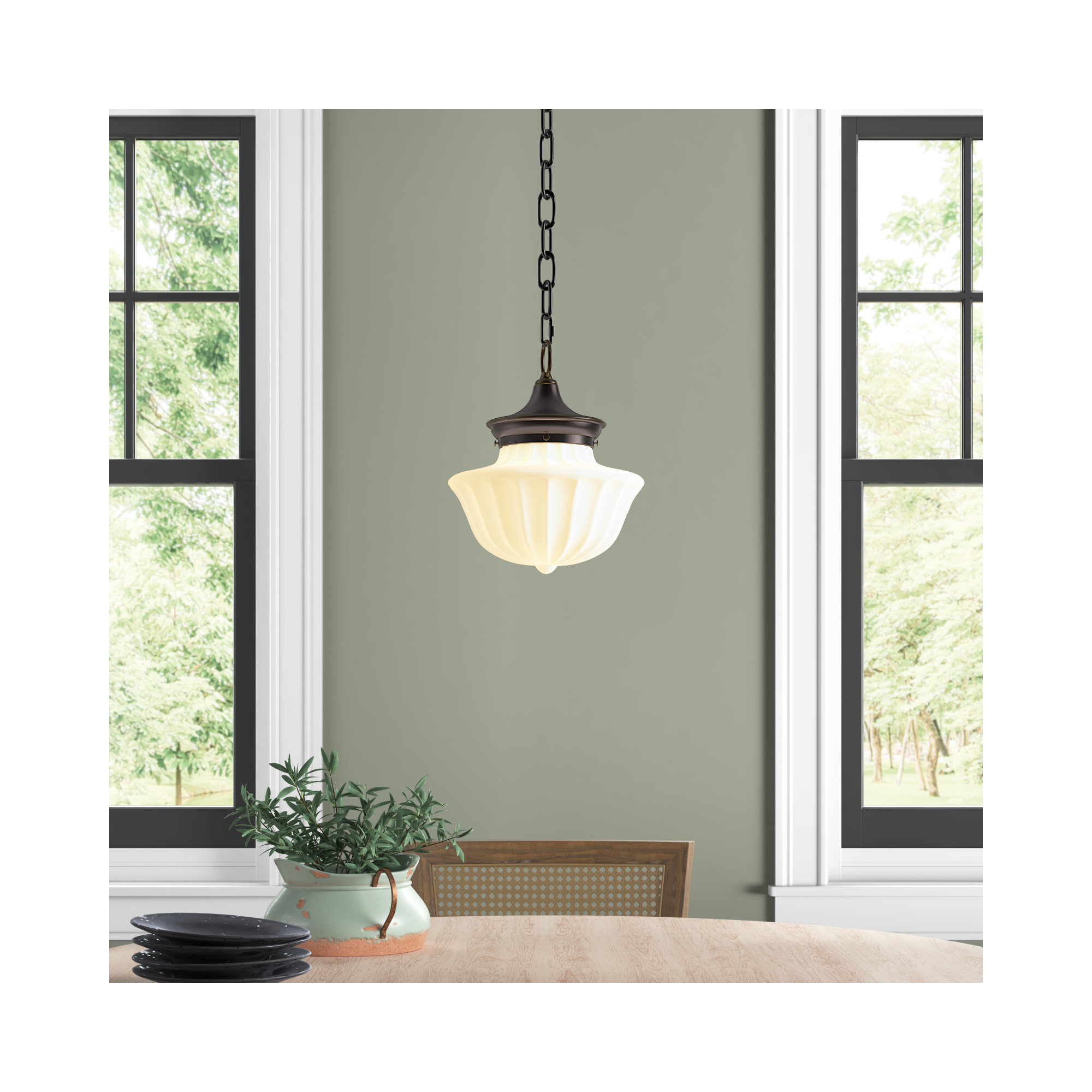 Maisie Single Light Glass Pendant, Old Bronze, 65.25" H x 9" W