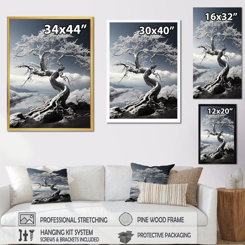 «Dreams» sur toile, noir et blanc, H 44 po x l 34 po x P 1,5 po, Cadre flottant blanc