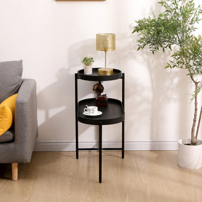 2 tables d'appoint noires pour le salon - métal et bois, avec rangement, vis à glissière, s'adaptent aux canapés, cadre de procédure d'assemblage simple, rangement fonctionnel en bois