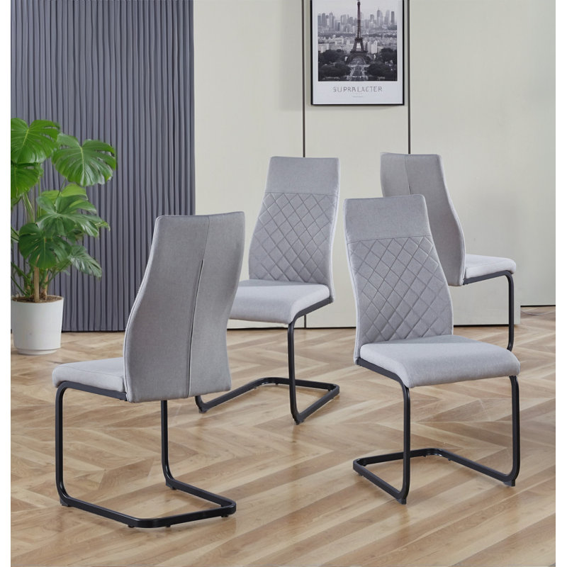 Mose 47cm H Fabric Upholstered Metal Upholstered Back Cantilever Chair in Grey