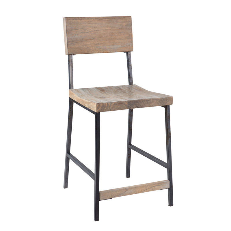Tabouret de comptoir en bois massif Boggs, Grange grise, Tabouret de comptoir (hauteur d'assise de 24,8 po)
