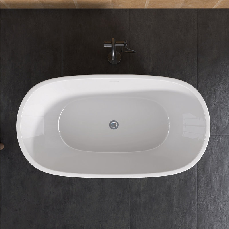 55" Freestanding Soaking Acrylic Bathtub, Glossy White