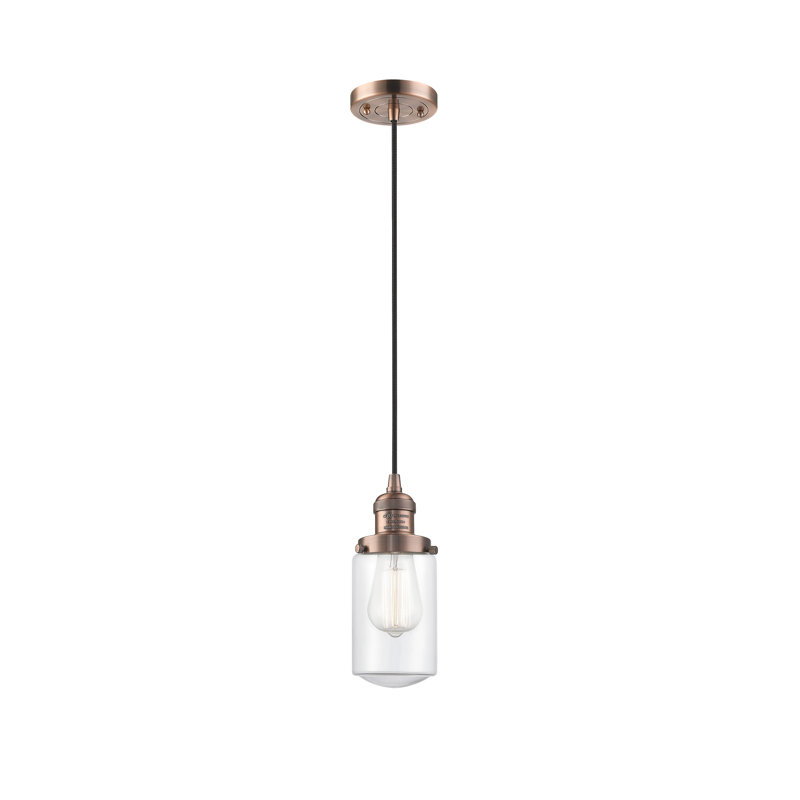 Luminaire suspendu 1 lumières scolaire single Saroyan, Transparent, Cuivre antique, Ampoule non incluse