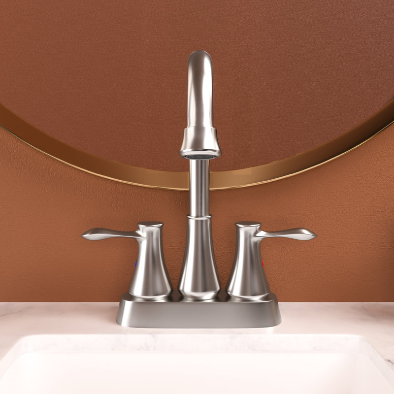 Brushed Nickel 4 Inch Bathroom Tap - Stainless Steel, 2 Handles, Pop Up Drain, Water Lines, To Chemicals Sink Faucet Steel Construction, Easy Maintenance