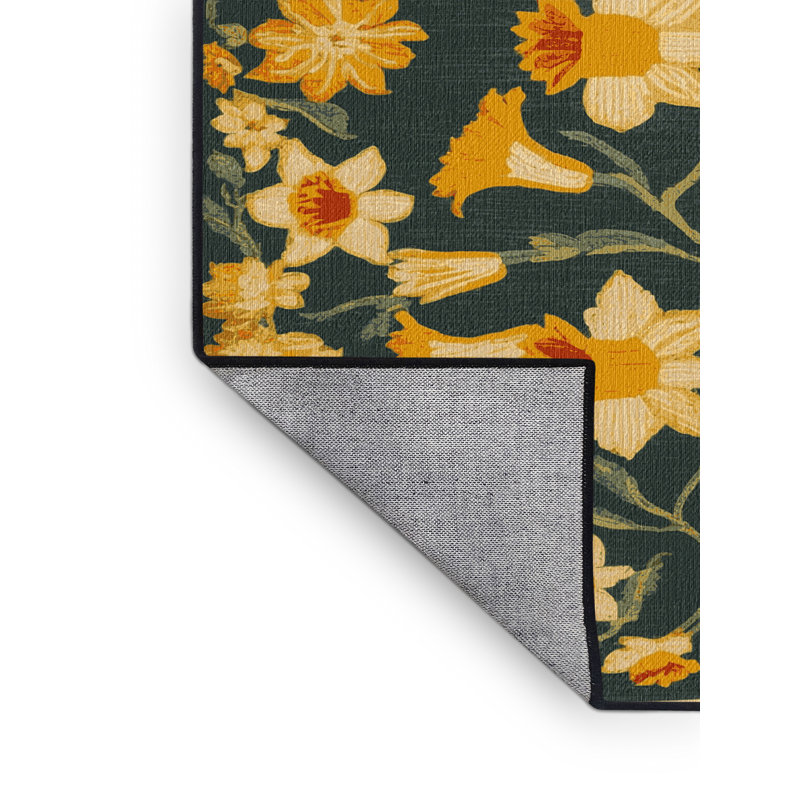 Machine Washable Botanical Gray Area Rug, Rectangle 4' x 6'
