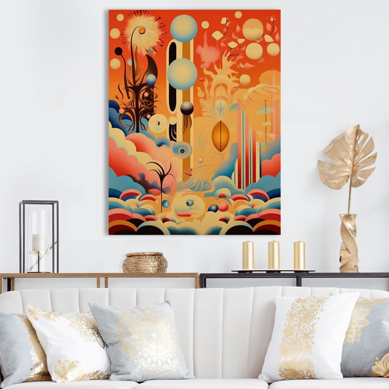 Dreamcity, paysage futuriste rétro sur toile, H 32 po x l 16 po x P 1 po, Toile tendue