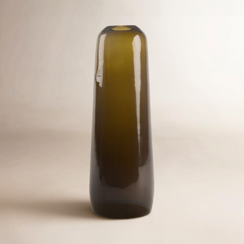 Aurora Handmade Glass Table Vase, 12.5" H x 5" W x 5" D, Olive