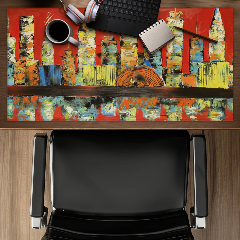 Red abstract skyline - 15.75"x31.50" Desk mat