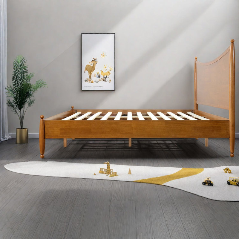 Lit King Size avec tête de lit incurvée, cadre plateforme en MDF, chambre de style ferme moderne, Brown 2