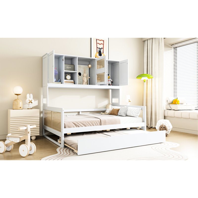 Lit de jour blanc avec lit gigogne et tablette d'armoire, armoire confortable moderne, simple, Lit double, Blanc
