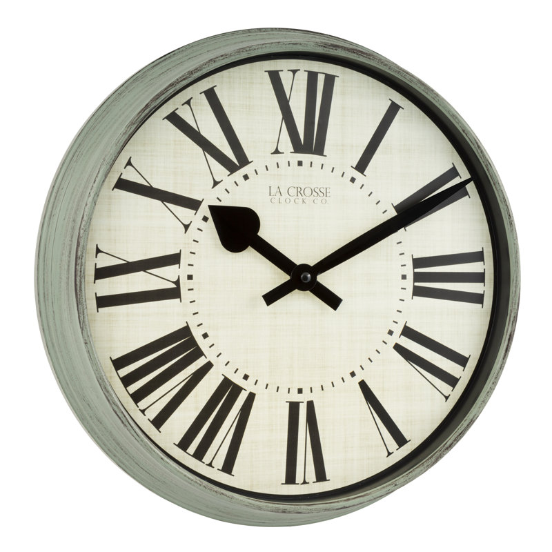 14" Sage Green Distressed Analog Wall Clock with Roman Numerals