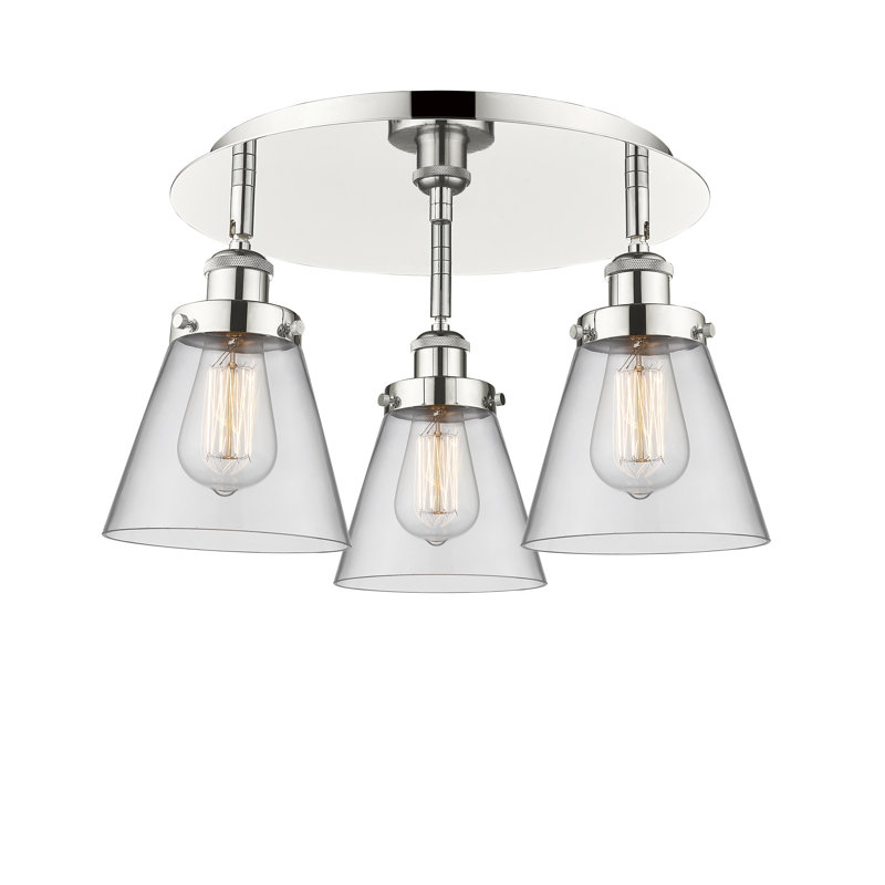 Plafonnier encastré 3 lumières Cone, Clair, Nickel poli