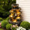 Fontaine à cascade à 7 niveaux, fontaine d'extérieur avec lumière DEL, débit réglable et pompe électrique, cascade de jardin extérieur pour patio, cour, balcon ou décoration intérieure (gris)
