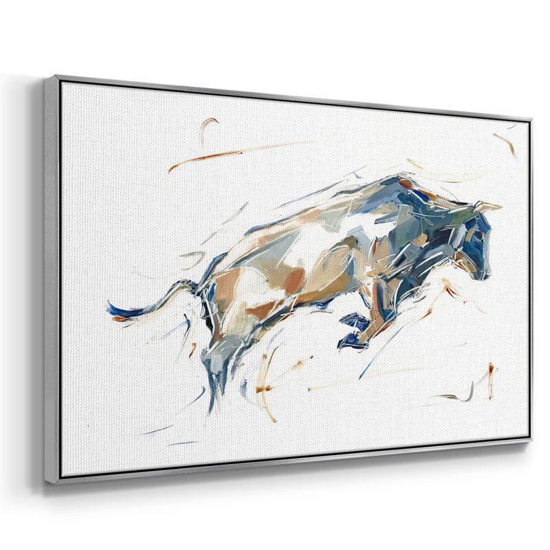 «Modern Bull Study I», reproduction encadrée sur toile, H 25 po x l 37 po x P 2 po, Argent
