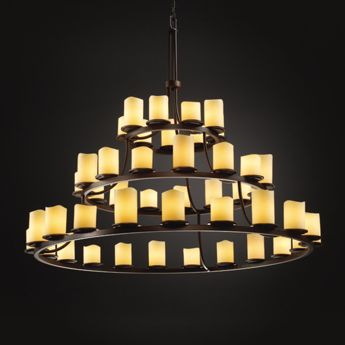 Lustre 45 lumières CandleAria Dakota, Cylindre avec rebord plat, Crème, Bronze foncé