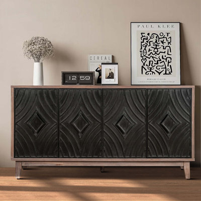 Console en bois avec pieds en bois massif, 2 tablettes