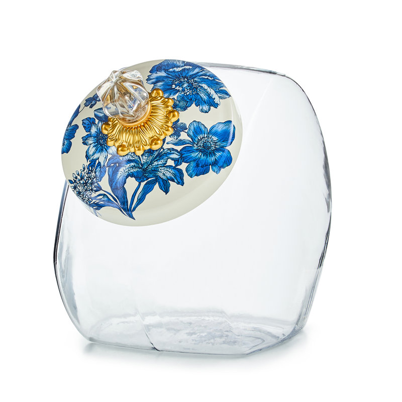 Cookie Jar With Rosy English Garden Lid, Blue/White/Clear