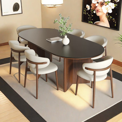 Retro Oval Dining Table with Rock Board
